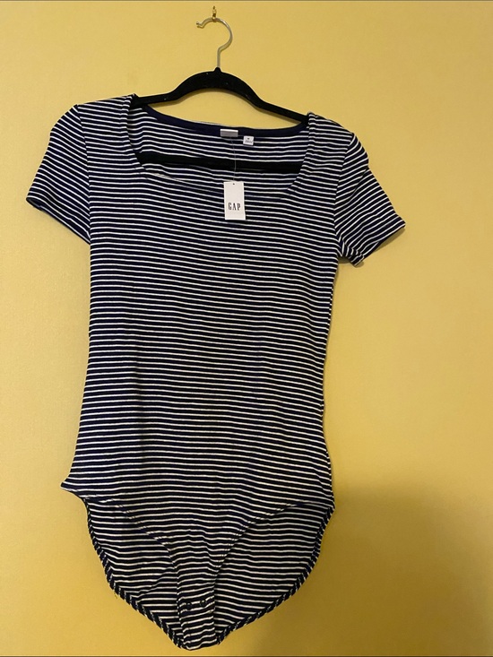 GAP Tops - GAP Navy and White Striped Short Sleeve Scoop-Neck Bodysuit